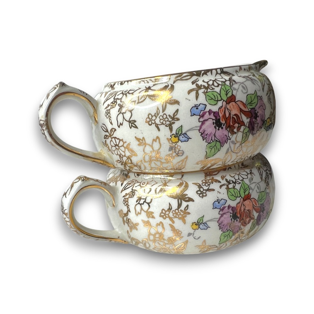 Lord Nelson Ware Pompadour Chintz 1950s Stacking Creamer & Sugar England